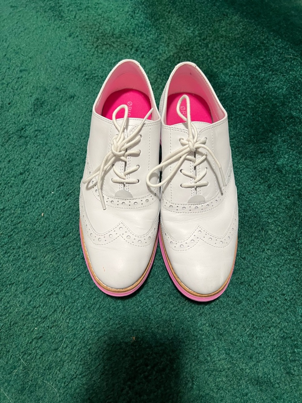 Cole Haan White Wingtip Oxfords with Pink Insole